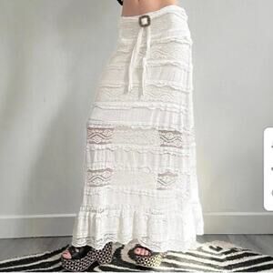 Y2k  blanc du nil white maxi lace skirt